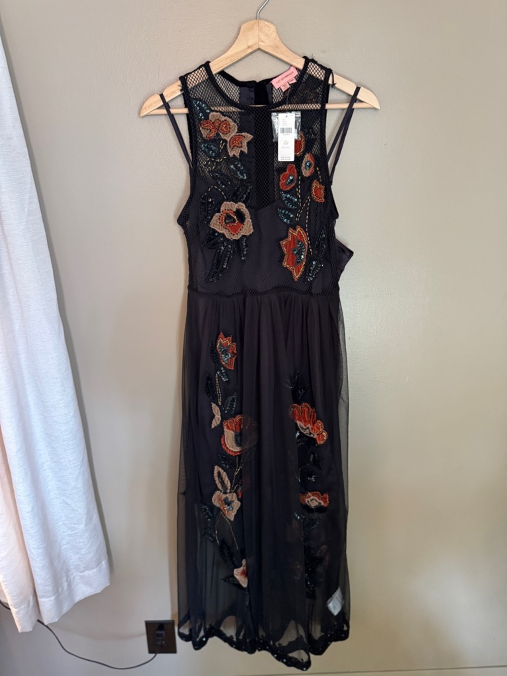 Anthro Beaded Mesh Midi Dress